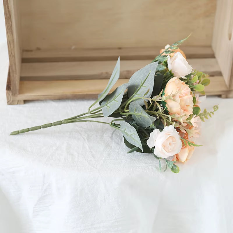 Autumn White Silk Artificial Roses Flowers Wedding Home Decoration High Quality Bouquet Luxury Fake Floral Arrangement