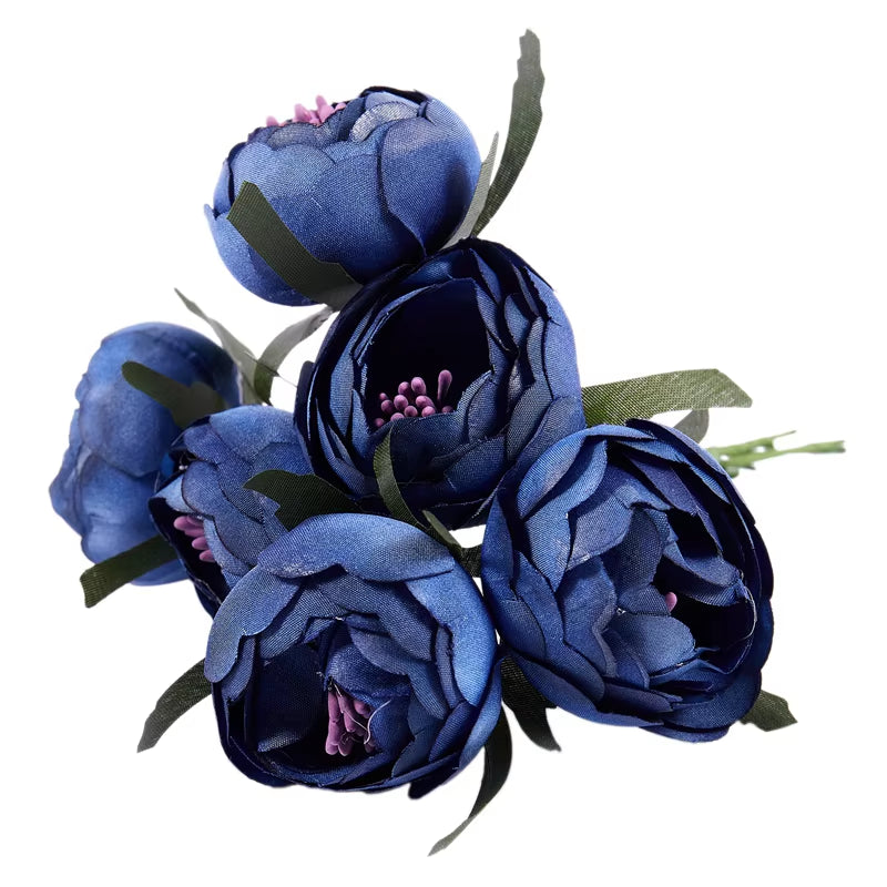 6Pcs/Lot Simulation Silk Cloth Bouquet Bride Holding Flowers Decorative Flowers (Royal Blue Purple Heart)Single Flower Diameter