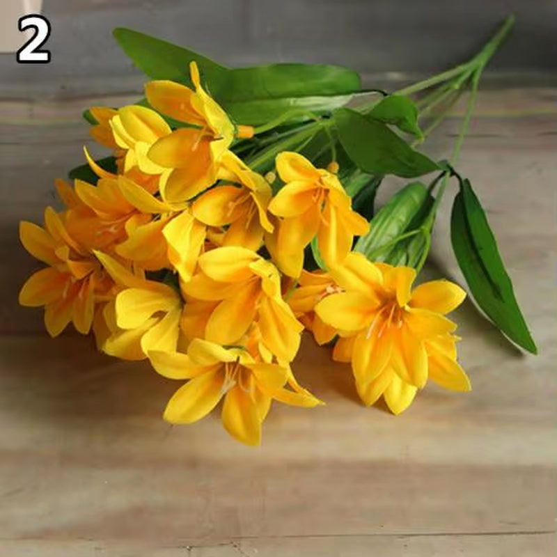 Lovely Artificial Mini Lily Flower Bouquet Home Wedding Decor 24 Flowers on 1 Piece Fake Flowers for Desktop Office Home Decor