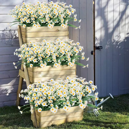 1 Bundles Outdoor Artificial Daisies Fake Flowers UV Resistant Shrubs, Hanging Plants Garden Porch Home Wedding Farmhouse Decor