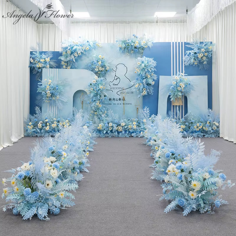 Artificial Flower Row Wedding Floral Arrangement, Blue Series, Table Flower Row, Road Lead, T Stage Backdrop, Custom Flower Ball