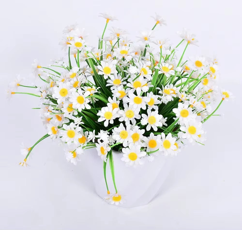 1 Bundles Outdoor Artificial Daisies Fake Flowers UV Resistant Shrubs, Hanging Plants Garden Porch Home Wedding Farmhouse Decor