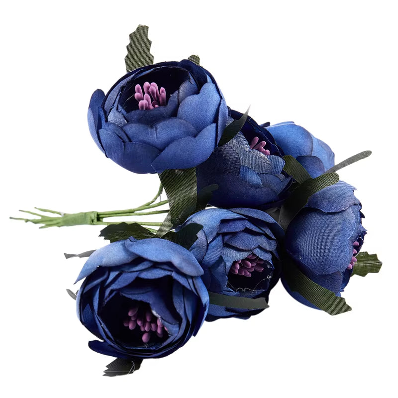 6Pcs/Lot Simulation Silk Cloth Bouquet Bride Holding Flowers Decorative Flowers (Royal Blue Purple Heart)Single Flower Diameter