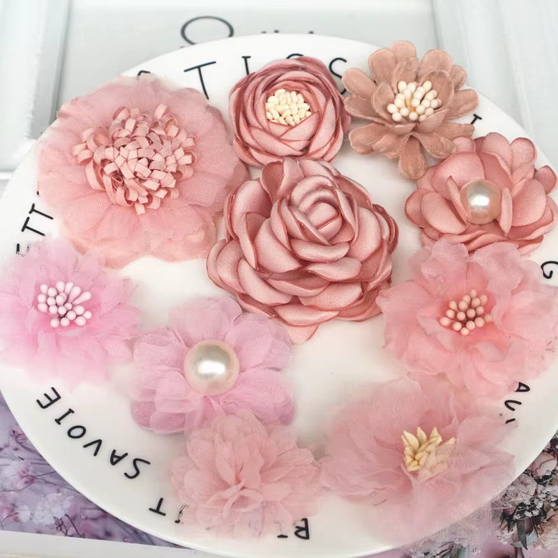 10Pcs/Set Mix Fabric Flowers Simulation Flower Head Decoration Flowers for DIY Accessories