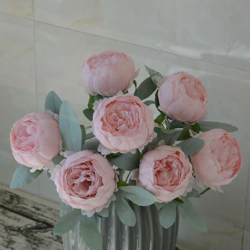 Silk Artificial Peony Bouquet Flowers Decoration 7 Heads Pink Blue Red White Artificial Fake Peonies Flowers Home Decor