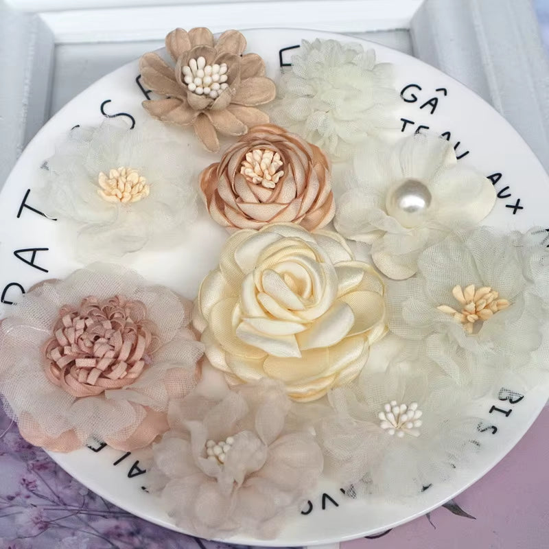 10Pcs/Set Mix Fabric Flowers Simulation Flower Head Decoration Flowers for DIY Accessories