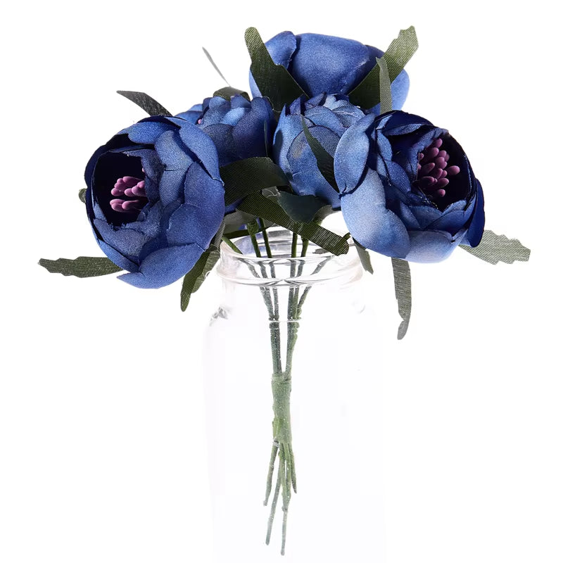 6Pcs/Lot Simulation Silk Cloth Bouquet Bride Holding Flowers Decorative Flowers (Royal Blue Purple Heart)Single Flower Diameter