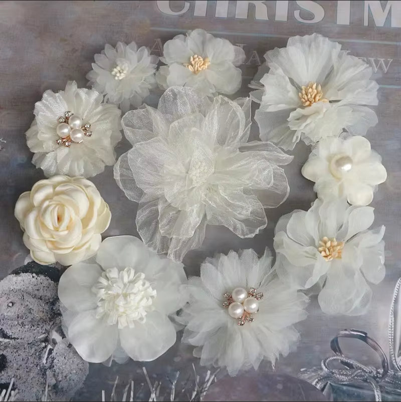 10Pcs/Set Mix Fabric Flowers Simulation Flower Head Decoration Flowers for DIY Accessories