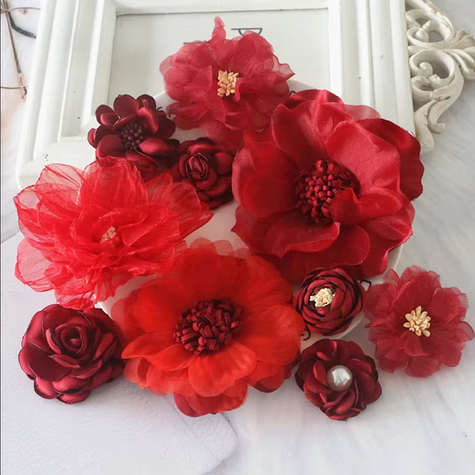 10Pcs/Set Mix Fabric Flowers Simulation Flower Head Decoration Flowers for DIY Accessories