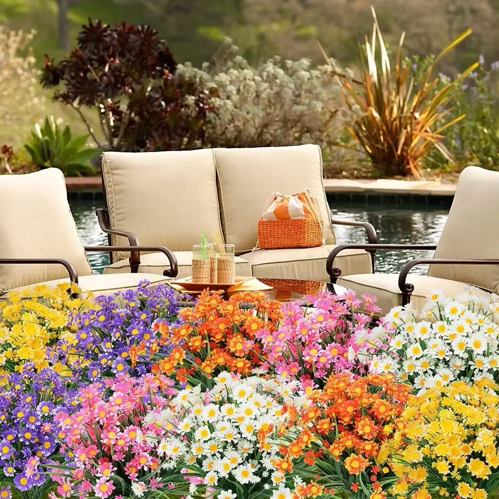 1 Bundles Outdoor Artificial Daisies Fake Flowers UV Resistant Shrubs, Hanging Plants Garden Porch Home Wedding Farmhouse Decor