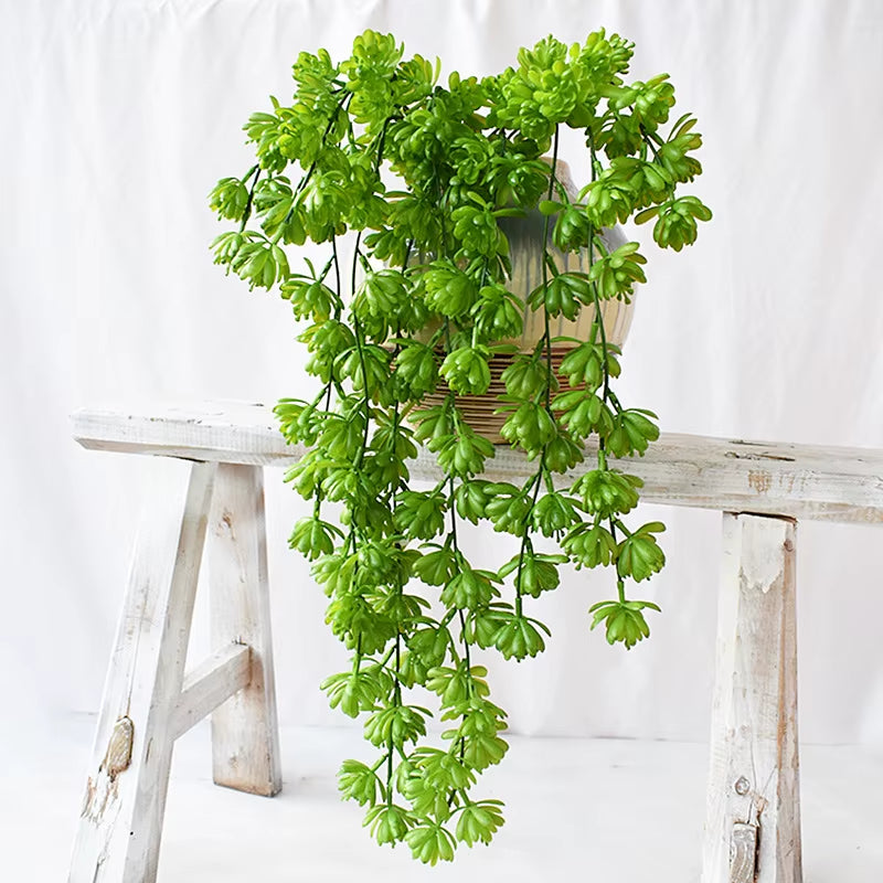 Artificial Succulents Wall Hanging Plant Vine Plastic Green Plant Pearl Lotus Rattan Garden Home Outdoor Decoration Flower