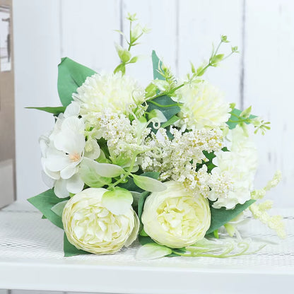 Roses Artificial Flowers White Silk Peony High Quality Sky Blue Bride Bouquet Wedding Decor Fake Flower Home Accessories Craft