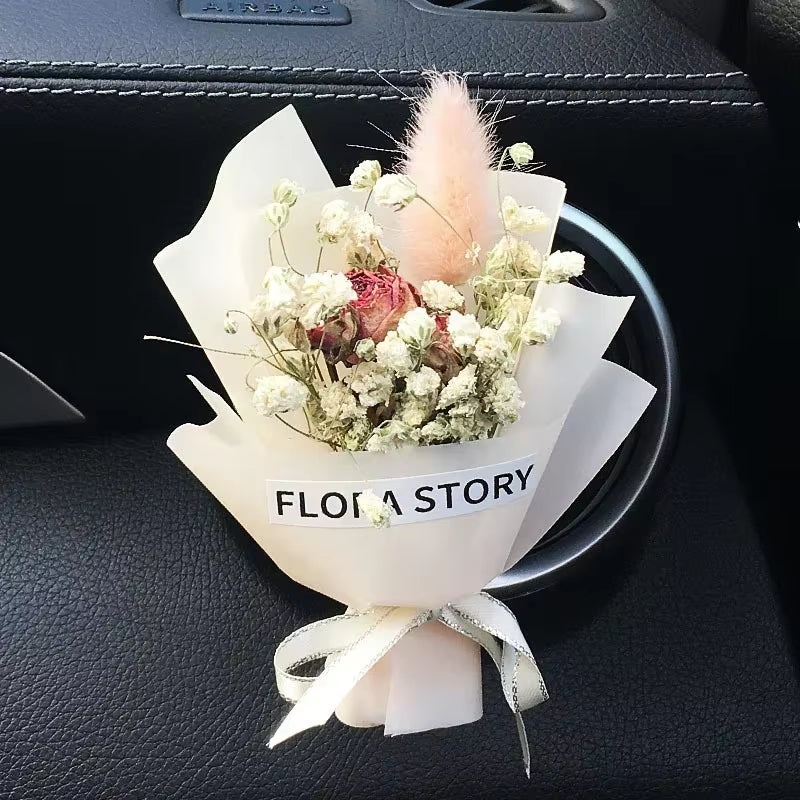 Creativity Dried Flowers Bouquet Car Perfume Air Vent Clip Mini Bouquet Eternal Flower Car Accessories Interior Ornament