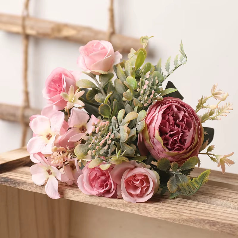 Autumn White Silk Artificial Roses Flowers Wedding Home Decoration High Quality Bouquet Luxury Fake Floral Arrangement