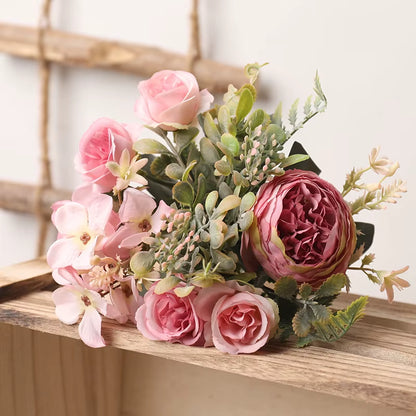 Autumn White Silk Artificial Roses Flowers Wedding Home Decoration High Quality Bouquet Luxury Fake Floral Arrangement