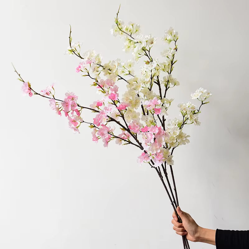 Cherry Blossom Long Branch Pink Room Decor Artificial Flowers Bedroom Decoration Flores Deco Mariage Wedding White Floral