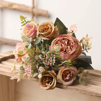 Autumn White Silk Artificial Roses Flowers Wedding Home Decoration High Quality Bouquet Luxury Fake Floral Arrangement