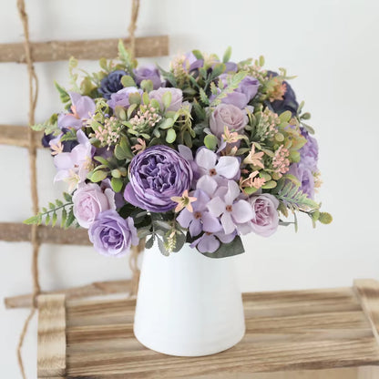 Autumn White Silk Artificial Roses Flowers Wedding Home Decoration High Quality Bouquet Luxury Fake Floral Arrangement