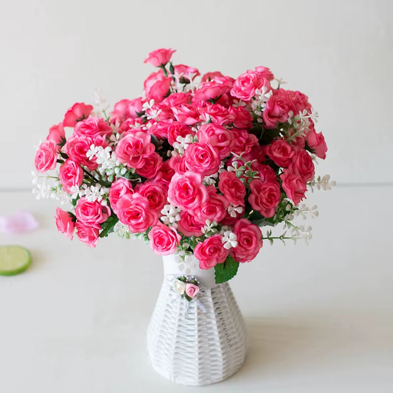15 Heads Mini Roses Bouquet Artificial Flower Wedding Scene Layout Fake Floral Living Room Desk Christmas Home Decor Accessories