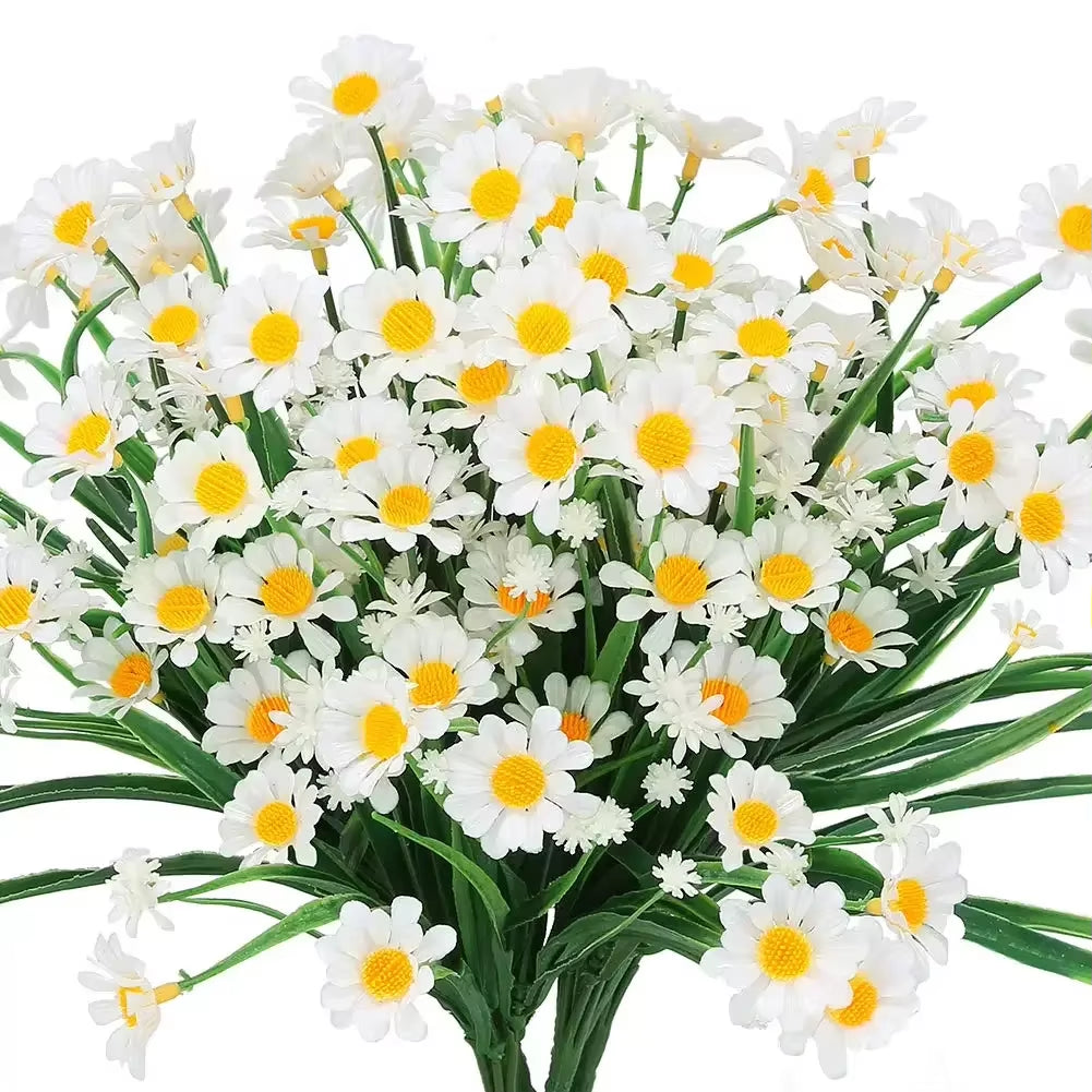 1 Bundles Outdoor Artificial Daisies Fake Flowers UV Resistant Shrubs, Hanging Plants Garden Porch Home Wedding Farmhouse Decor