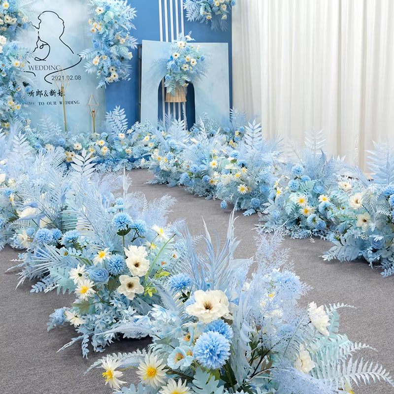 Artificial Flower Row Wedding Floral Arrangement, Blue Series, Table Flower Row, Road Lead, T Stage Backdrop, Custom Flower Ball
