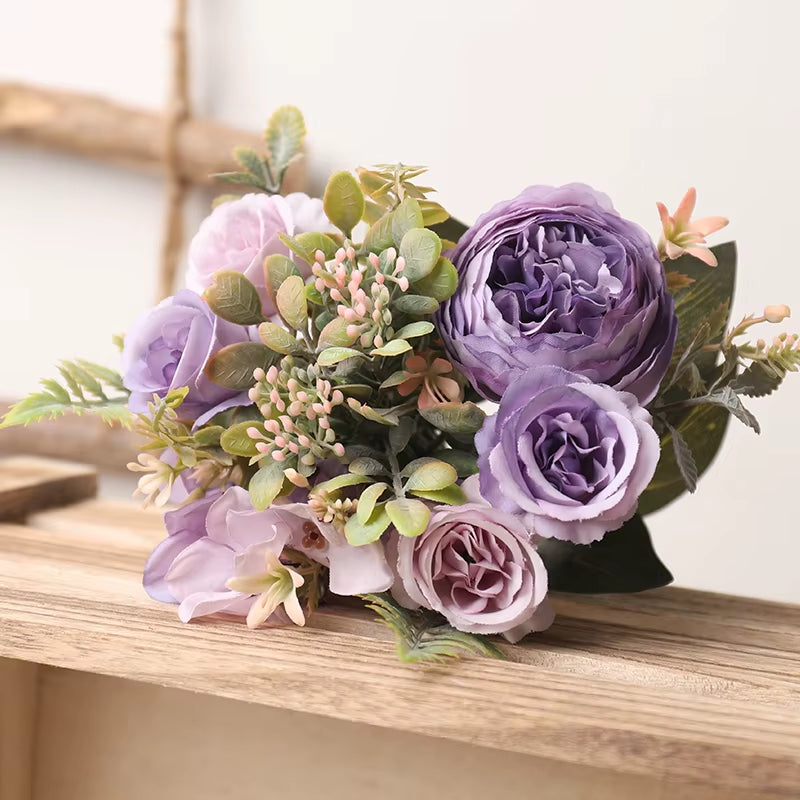 Autumn White Silk Artificial Roses Flowers Wedding Home Decoration High Quality Bouquet Luxury Fake Floral Arrangement