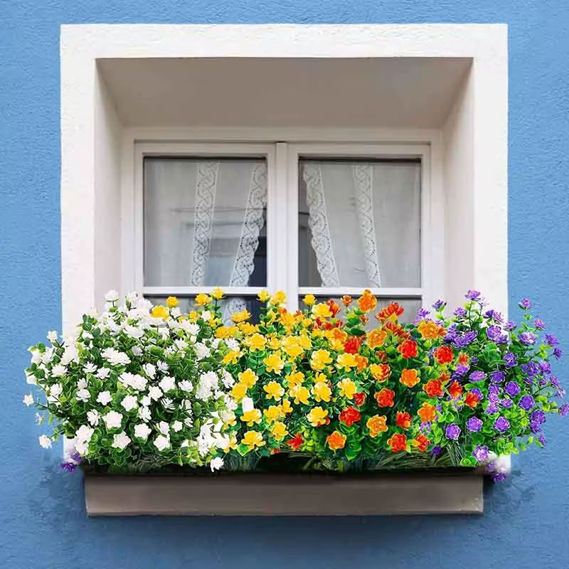 1 Bundle Outdoor Artificial Flowers UV Resistant Greenery Shrubs Plants Fake Flower Greenery for Office Wedding Garden Decor