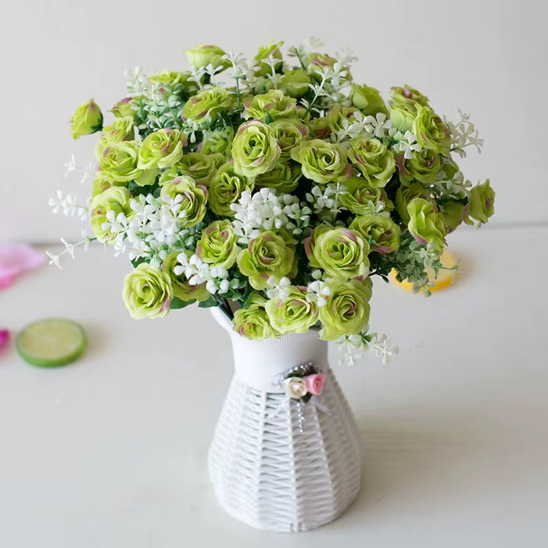 15 Heads Mini Roses Bouquet Artificial Flower Wedding Scene Layout Fake Floral Living Room Desk Christmas Home Decor Accessories