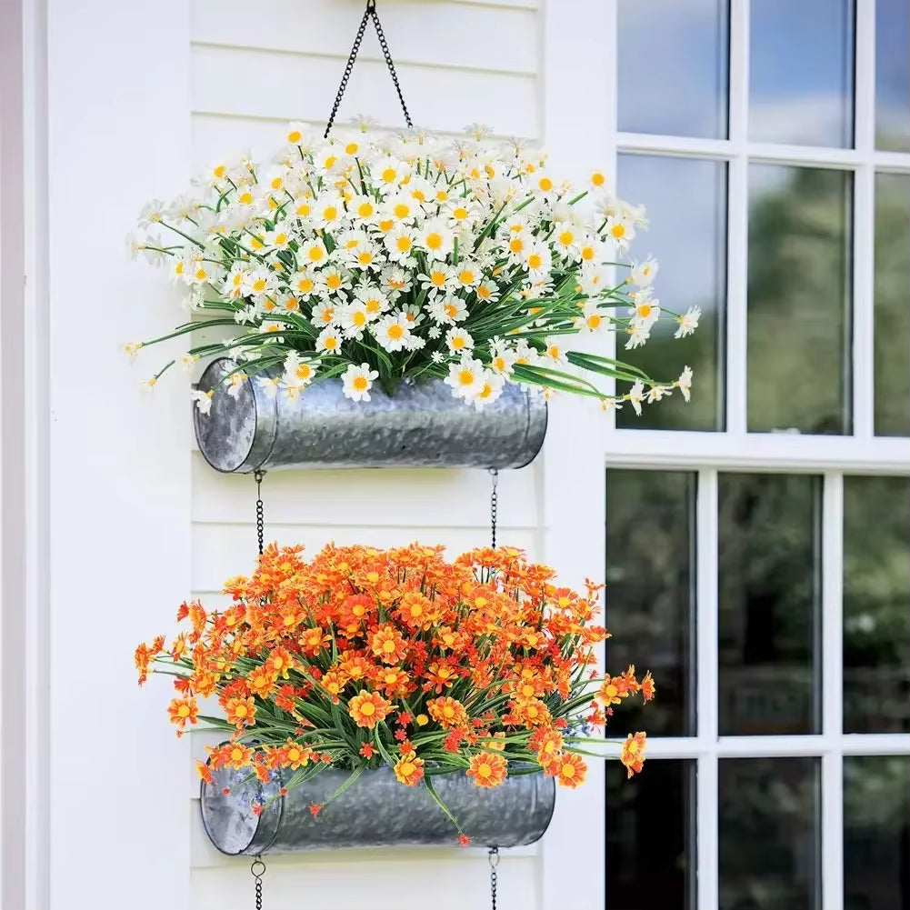 1 Bundles Outdoor Artificial Daisies Fake Flowers UV Resistant Shrubs, Hanging Plants Garden Porch Home Wedding Farmhouse Decor