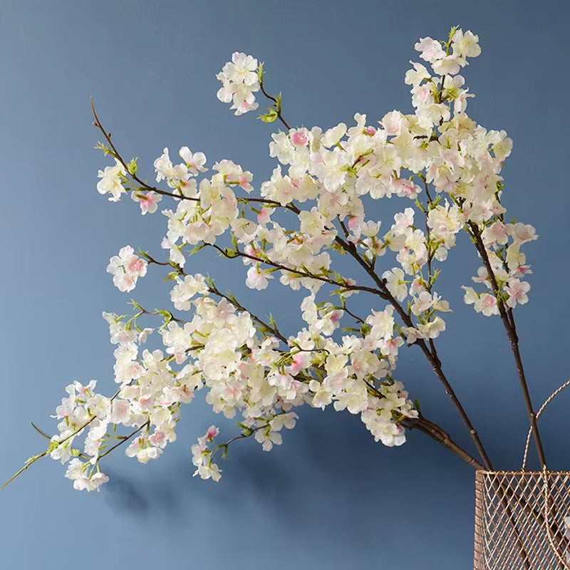 Cherry Blossom Long Branch Pink Room Decor Artificial Flowers Bedroom Decoration Flores Deco Mariage Wedding White Floral