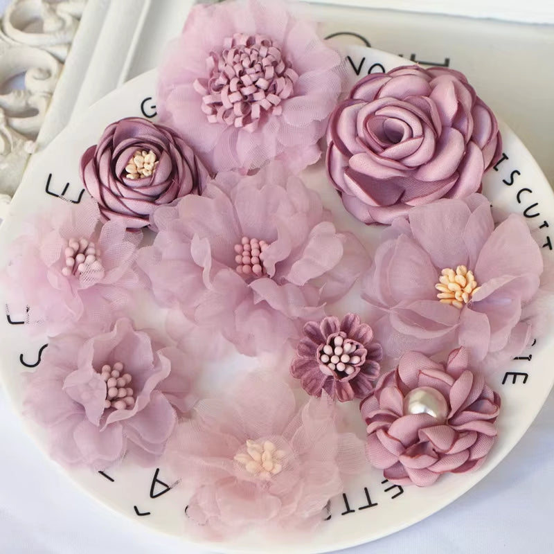 10Pcs/Set Mix Fabric Flowers Simulation Flower Head Decoration Flowers for DIY Accessories