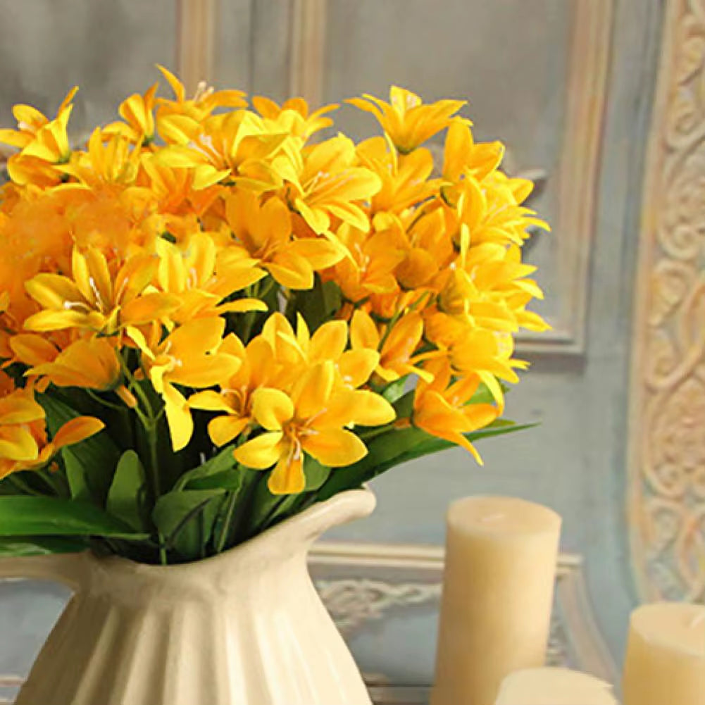 Lovely Artificial Mini Lily Flower Bouquet Home Wedding Decor 24 Flowers on 1 Piece Fake Flowers for Desktop Office Home Decor