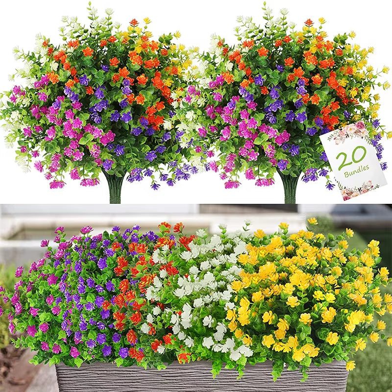 1 Bundle Outdoor Artificial Flowers UV Resistant Greenery Shrubs Plants Fake Flower Greenery for Office Wedding Garden Decor