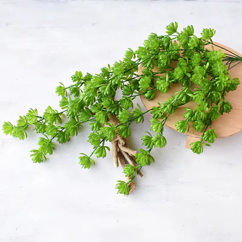 Artificial Succulents Wall Hanging Plant Vine Plastic Green Plant Pearl Lotus Rattan Garden Home Outdoor Decoration Flower