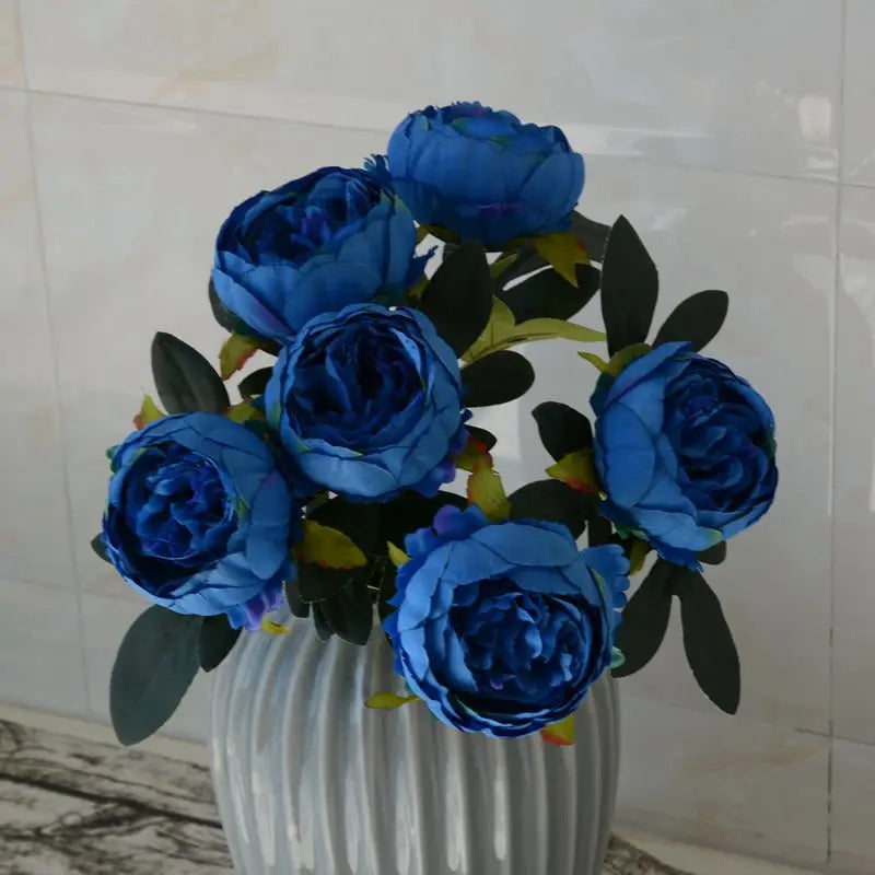 Silk Artificial Peony Bouquet Flowers Decoration 7 Heads Pink Blue Red White Artificial Fake Peonies Flowers Home Decor