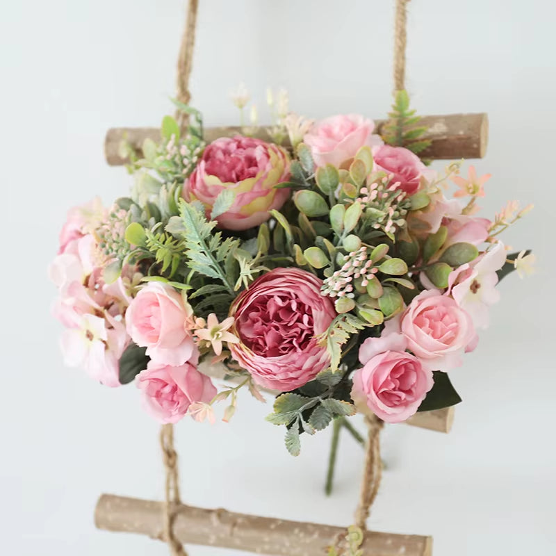 Autumn White Silk Artificial Roses Flowers Wedding Home Decoration High Quality Bouquet Luxury Fake Floral Arrangement