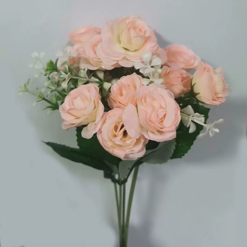 15 Heads Mini Roses Bouquet Artificial Flower Wedding Scene Layout Fake Floral Living Room Desk Christmas Home Decor Accessories