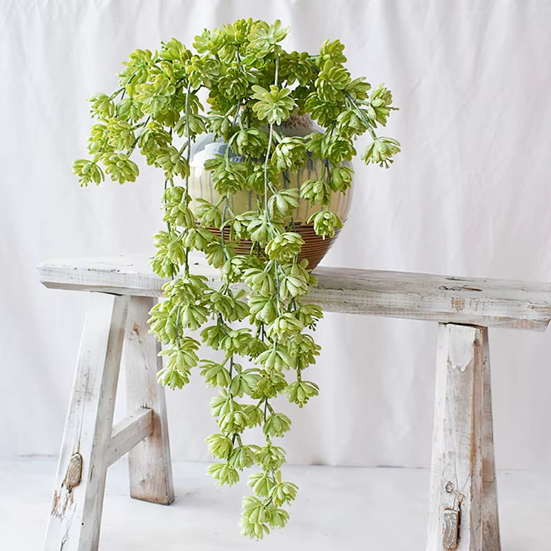 Artificial Succulents Wall Hanging Plant Vine Plastic Green Plant Pearl Lotus Rattan Garden Home Outdoor Decoration Flower