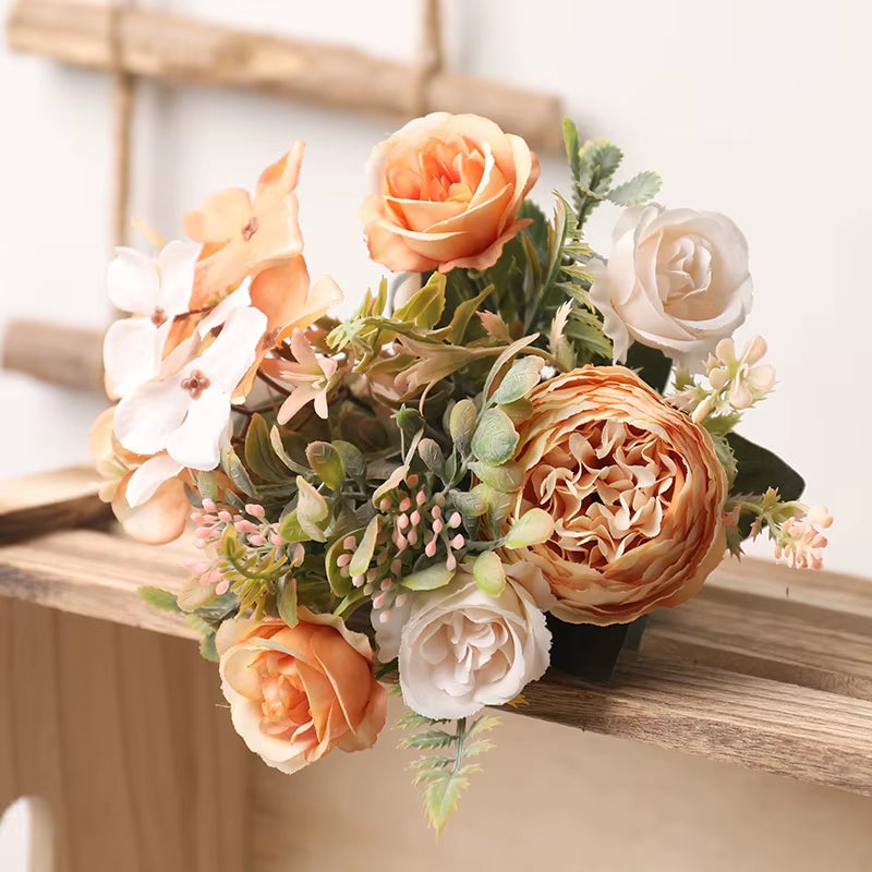 Autumn White Silk Artificial Roses Flowers Wedding Home Decoration High Quality Bouquet Luxury Fake Floral Arrangement