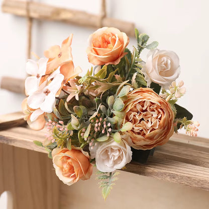 Autumn White Silk Artificial Roses Flowers Wedding Home Decoration High Quality Bouquet Luxury Fake Floral Arrangement
