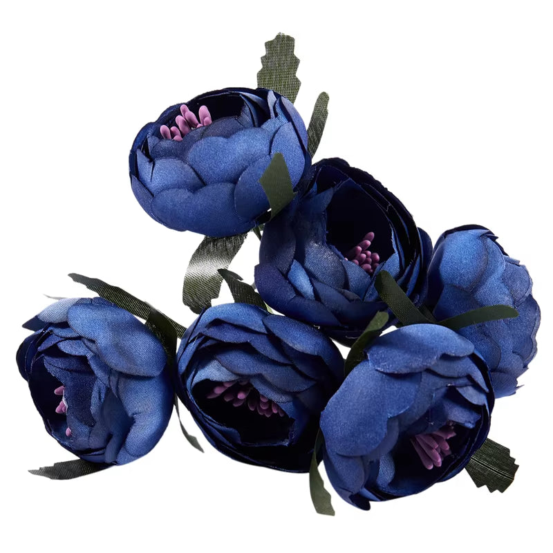6Pcs/Lot Simulation Silk Cloth Bouquet Bride Holding Flowers Decorative Flowers (Royal Blue Purple Heart)Single Flower Diameter