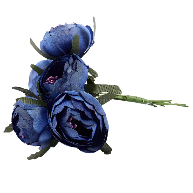 6Pcs/Lot Simulation Silk Cloth Bouquet Bride Holding Flowers Decorative Flowers (Royal Blue Purple Heart)Single Flower Diameter