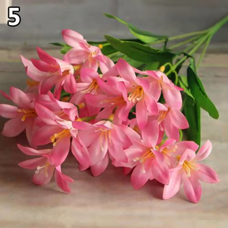 Lovely Artificial Mini Lily Flower Bouquet Home Wedding Decor 24 Flowers on 1 Piece Fake Flowers for Desktop Office Home Decor