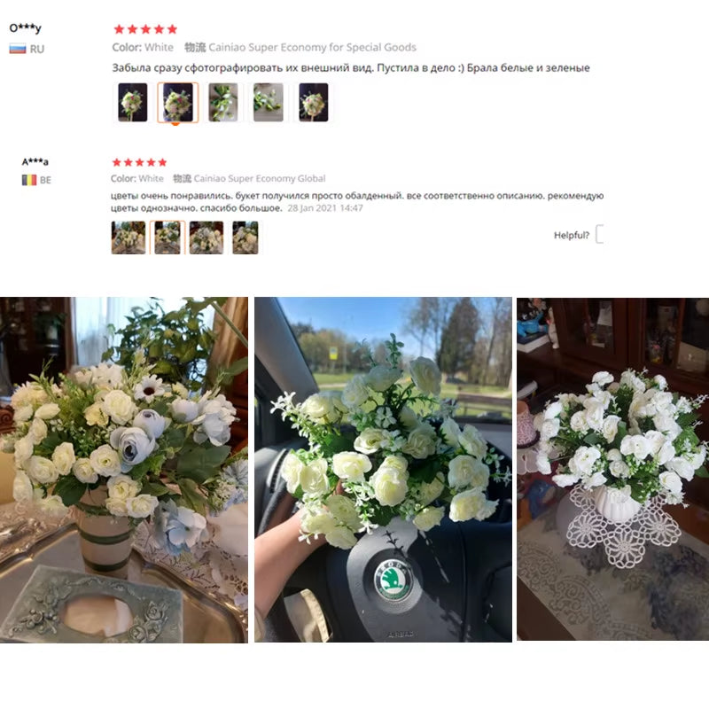 15 Heads Mini Roses Bouquet Artificial Flower Wedding Scene Layout Fake Floral Living Room Desk Christmas Home Decor Accessories