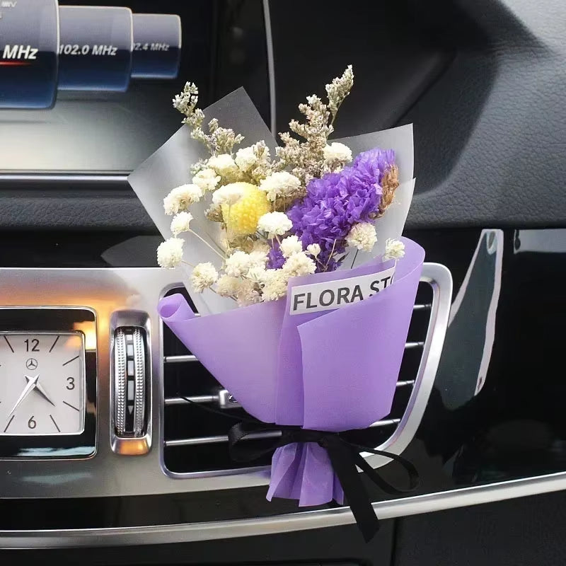 Creativity Dried Flowers Bouquet Car Perfume Air Vent Clip Mini Bouquet Eternal Flower Car Accessories Interior Ornament