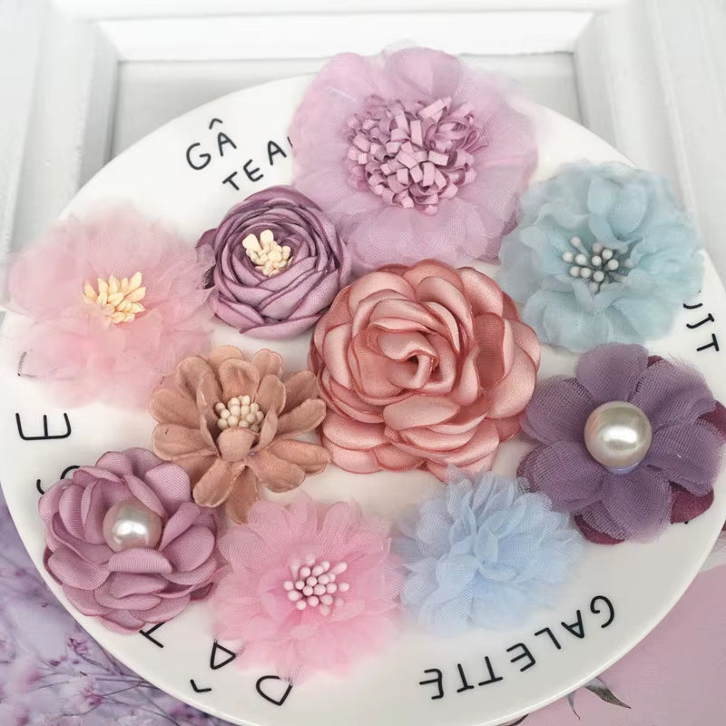 10Pcs/Set Mix Fabric Flowers Simulation Flower Head Decoration Flowers for DIY Accessories