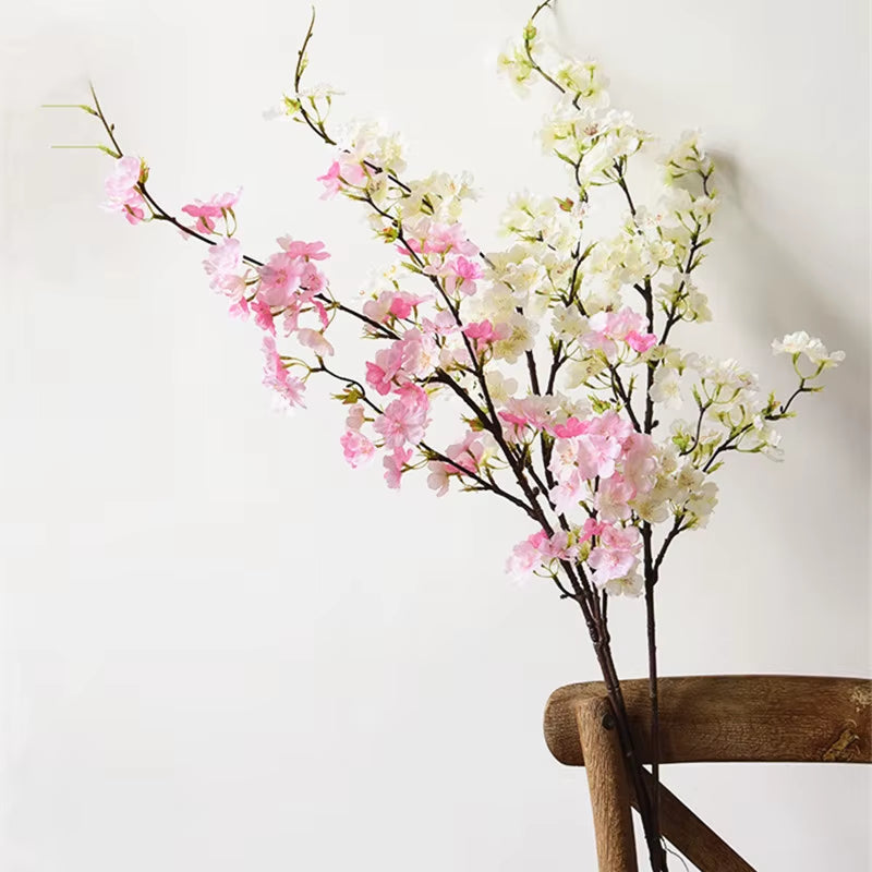 Cherry Blossom Long Branch Pink Room Decor Artificial Flowers Bedroom Decoration Flores Deco Mariage Wedding White Floral