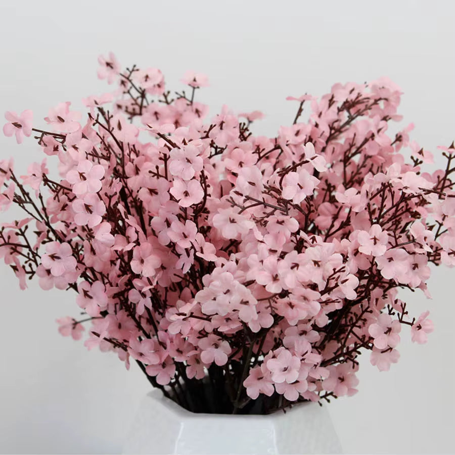 Silk White Cherry Blossom Artificial Flowers Artificial Flowers Bouquet for Wedding Home Room Decoration Babysbreath Wholesale
