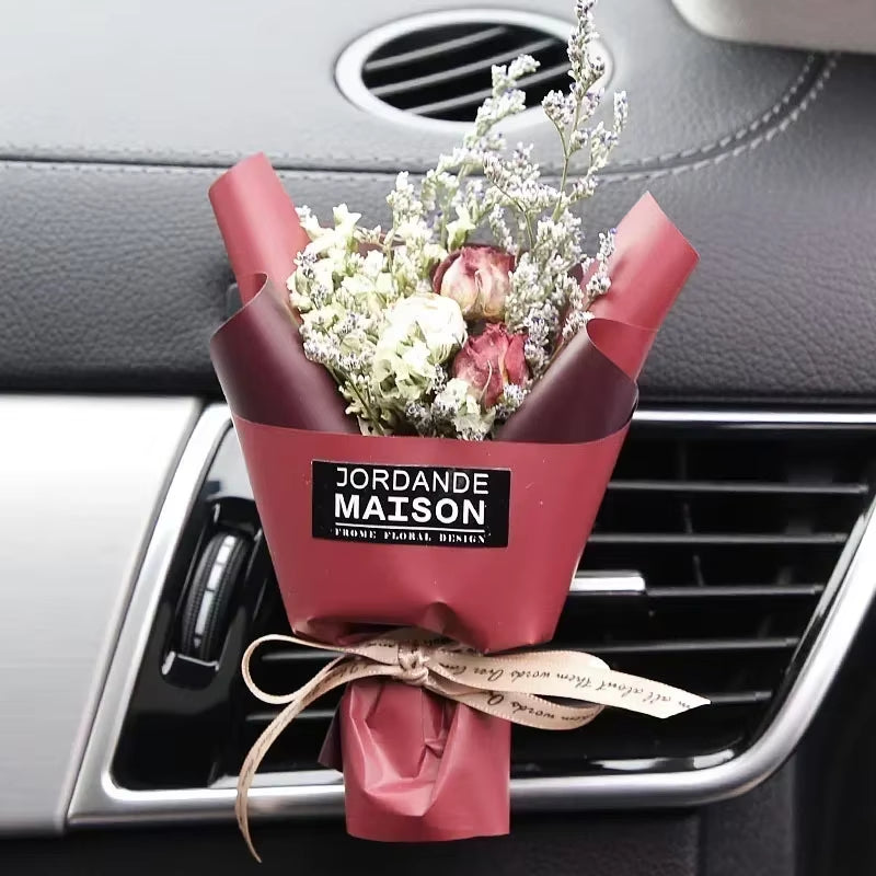 Creativity Dried Flowers Bouquet Car Perfume Air Vent Clip Mini Bouquet Eternal Flower Car Accessories Interior Ornament