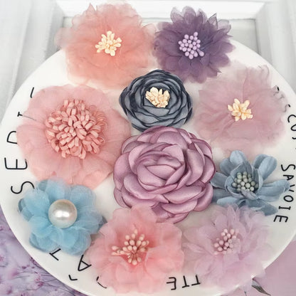 10Pcs/Set Mix Fabric Flowers Simulation Flower Head Decoration Flowers for DIY Accessories